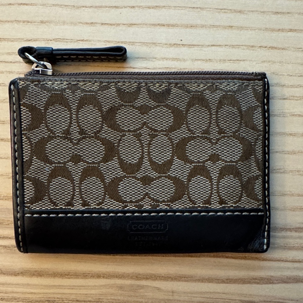 Coach Signature Canvas Brown Card Case & Coin Pouch Wallet